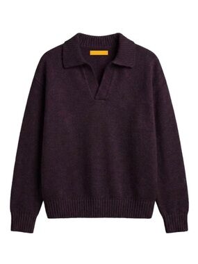 V-Neck Collared Knit Sweater in Dark Plum